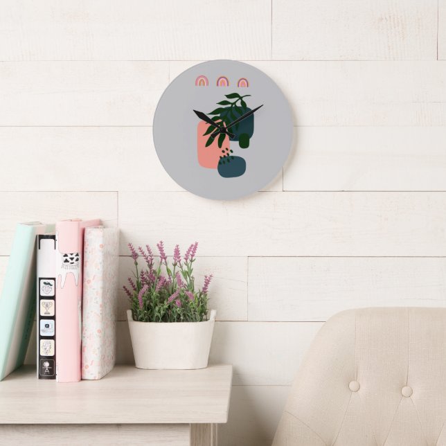 Grande Horloge Ronde Boho Monogramme Rustique (Salle de lecture)