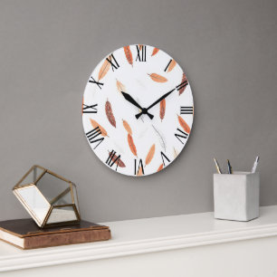 Grande Horloge Ronde Boho Plumes populaires Collection de luxe