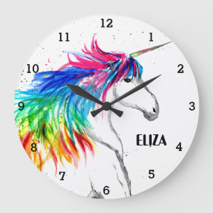 Grande Horloge Ronde Boho Rainbow Cute Girls Unicorn Kids