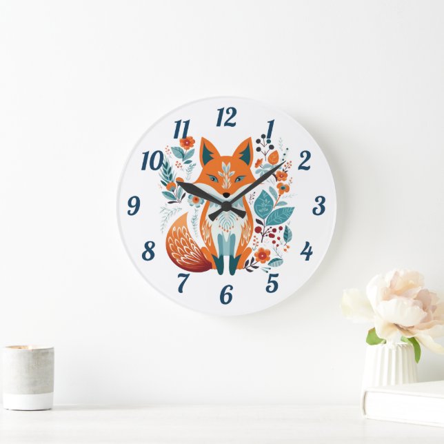 Grande Horloge Ronde Boho Red Fox Scandinavian Folk Art (Maison)