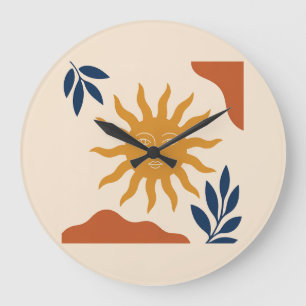 Grande Horloge Ronde Boho Sun Face Abstract Terracotta Wall Clock