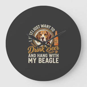 Grande Horloge Ronde Boire Bière Beagle Chien Bière Artisanale Bouteill
