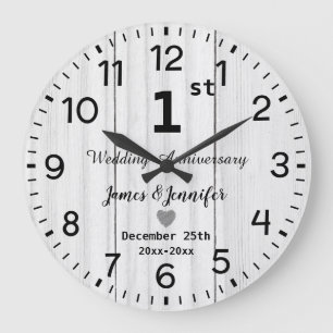 Grande Horloge Ronde Bois blanc rustique 1er anniversaire Mariage perso