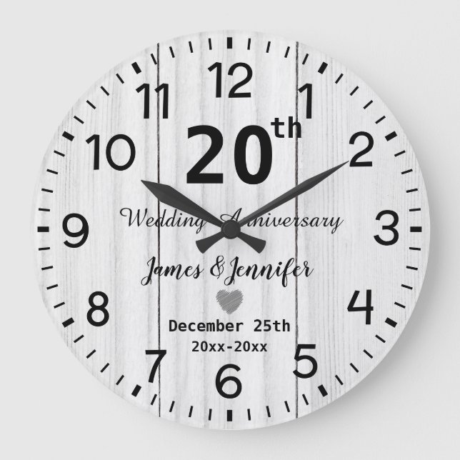 Grande Horloge Ronde Bois blanc rustique 20e anniversaire Mariage Perso (Recto)