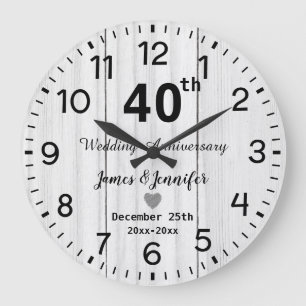 Grande Horloge Ronde Bois blanc rustique 40e anniversaire Mariage Perso
