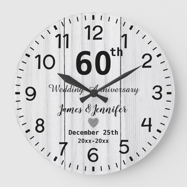 Grande Horloge Ronde Bois Blanc Rustique 60e Anniversaire de Mariage Pe (Recto)