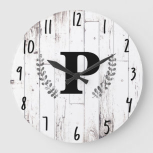 Grande Horloge Ronde Bois Blanchi Vieilli Rustique Cuisine de Ferme de