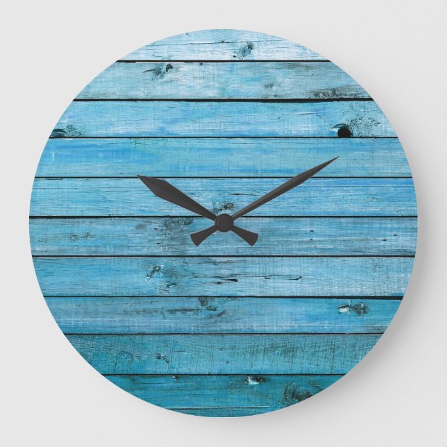 Grande Horloge Ronde Bois bleu naturel, arrière - plan texturé. (Recto)