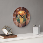 Grande Horloge Ronde Bois de grange rustique photo de famille personnal<br><div class="desc">Horloge murale rustique en bois de grange foncé avec chiffres romains. Vous pouvez personnaliser et ajouter votre propre photo et créer une horloge très personnelle et unique.</div>