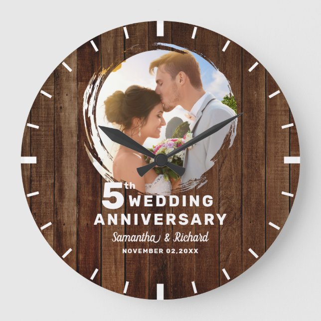 Grande Horloge Ronde Bois de palette rustique 5e anniversaire Mariage P (Recto)
