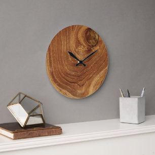 Grande Horloge Ronde Bois de teck rustique en bois Texture Grain de boi