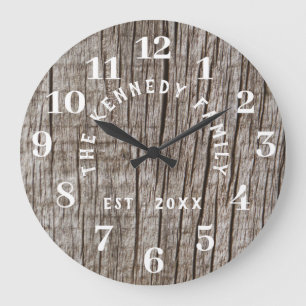 Grande Horloge Ronde Bois déprimé rustique Nom de famille Ferme