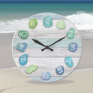 Grande Horloge Ronde Bois d'hiver de la plage de verre de mer