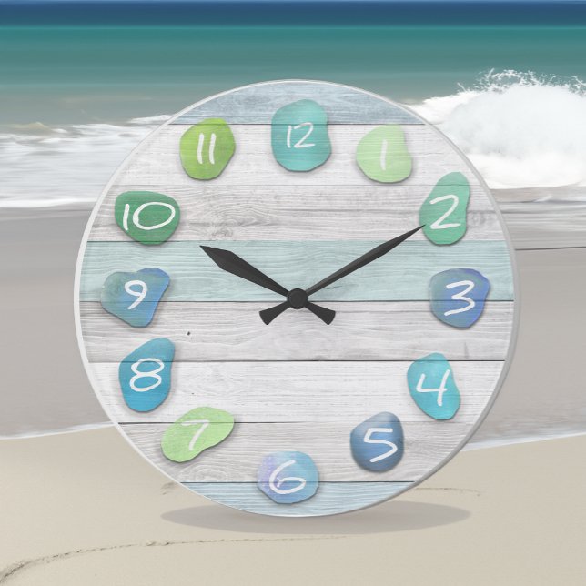 Grande Horloge Ronde Bois d'hiver de la plage de verre de mer (Créateur téléchargé)