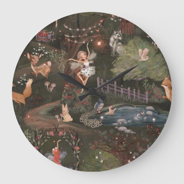 Grande Horloge Ronde Bois Fée thème de la pépinière Décor (Recto)