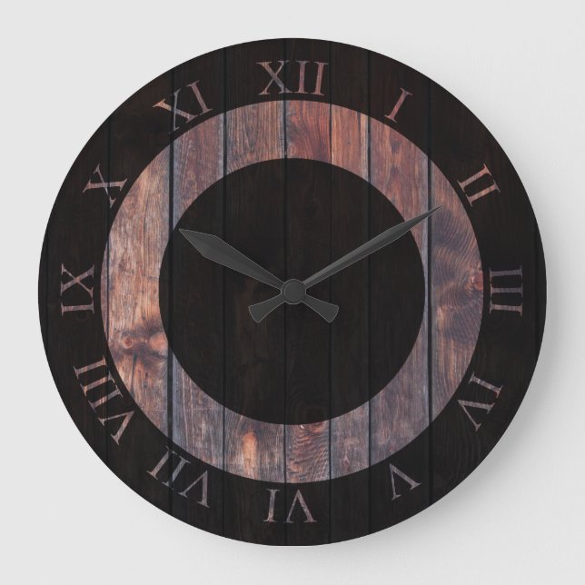 Grande Horloge Ronde Bois foncé riche | Agritourisme de style rustique (Recto)