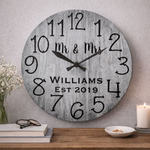 Grande Horloge Ronde Bois gris personnalisé rustique sur mesure