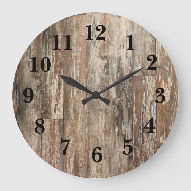 Grande Horloge Ronde Bois Patiné rustique (Recto)