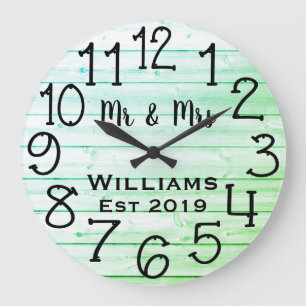 Grande Horloge Ronde Bois Personnalisé Gris en Distress Rustique Sur Me