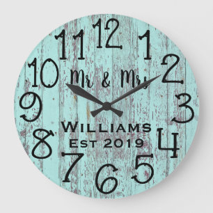 Grande Horloge Ronde Bois Personnalisé Télè Distressé Rustique