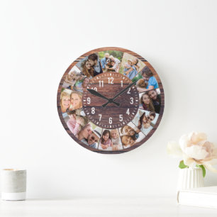 Grande Horloge Ronde Bois rustique 12 Collage photo