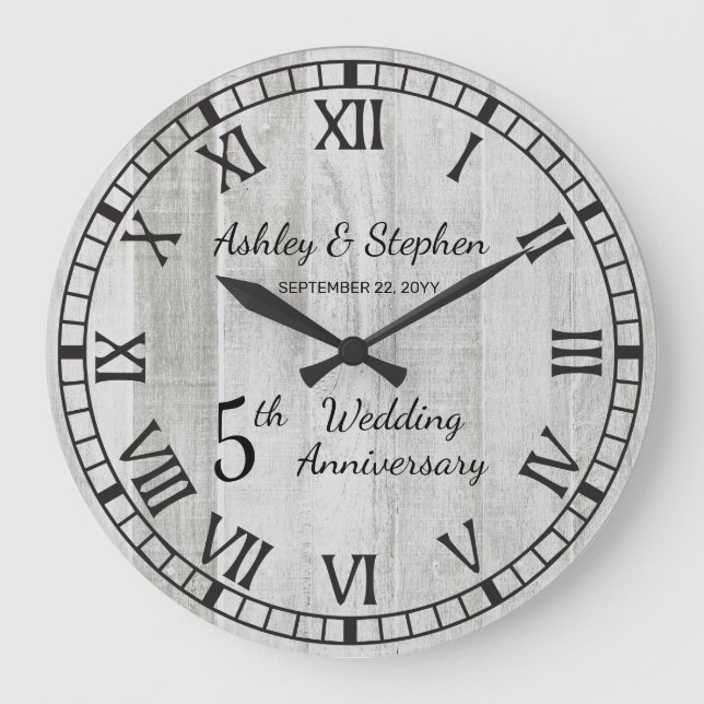 Grande Horloge Ronde Bois rustique 5e anniversaire Mariage (Recto)