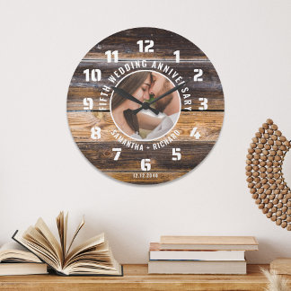 Grande Horloge Ronde Bois rustique 5e anniversaire Mariage Photo