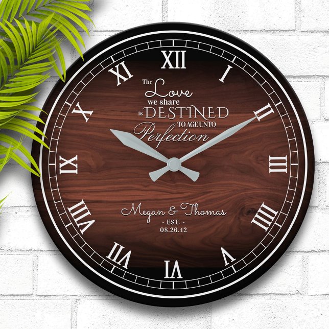 Grande Horloge Ronde Bois rustique Anniversaire personnalisé Grande hor (Créateur téléchargé)