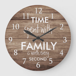 Grande Horloge Ronde Bois Rustique Avec Citation Familiale Ferme