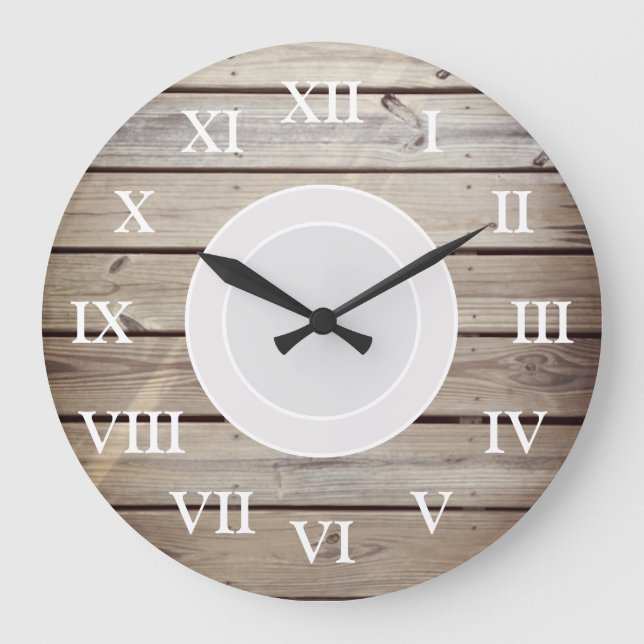 Grande Horloge Ronde Bois rustique de plage (Recto)