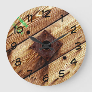 Grande Horloge Ronde Bois rustique industriel