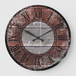 Grande Horloge Ronde Bois rustique (rouge)