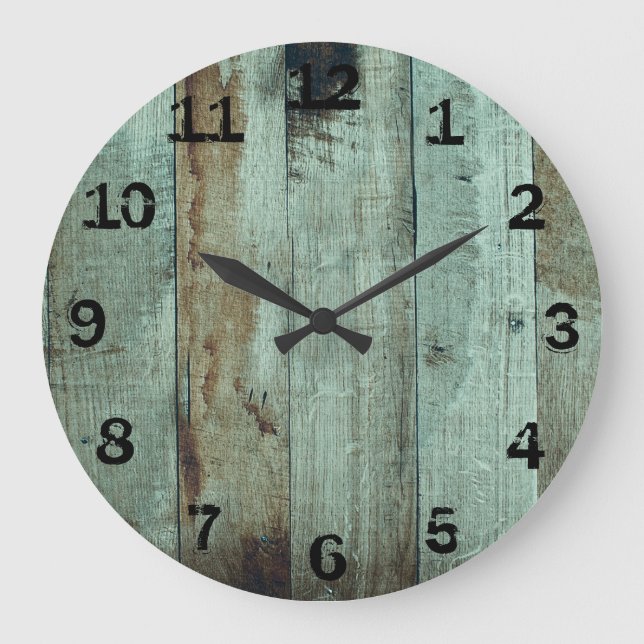 Grande Horloge Ronde Bois rustique vert (Recto)