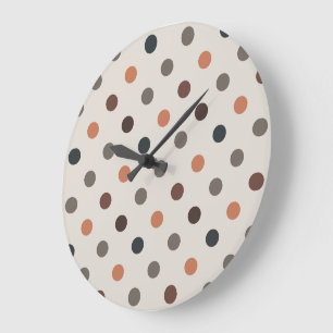 Grande Horloge Ronde Bois Tons Terre Clair Motif Points de Polka Design