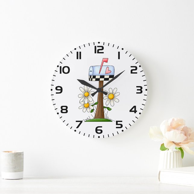 Grande Horloge Ronde Boîte aux lettres avec marguerites et drapeau du c (Créateur téléchargé)