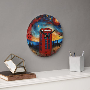 Grande Horloge Ronde Boîte téléphonique rouge vintage la nuit étoilée c