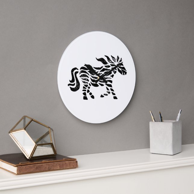 Grande Horloge Ronde Boîtier Abstrait de cheval de course (Bureau)