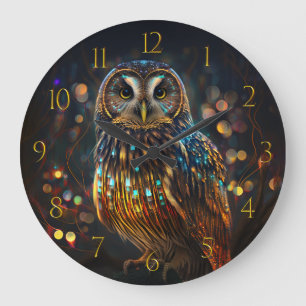 Grande Horloge Ronde Bokeh Owl De Lumière