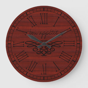 Grande Horloge Ronde Bon appetit élégant et élégant Bois de cerise roug