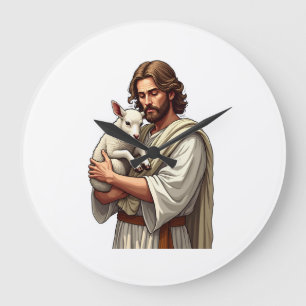 Grande Horloge Ronde Bon Pasteur Jésus T-shirt avec gravure vintage