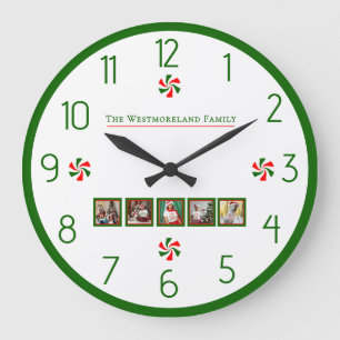 Grande Horloge Ronde Bonbons de menthe de Noël personnalisé
