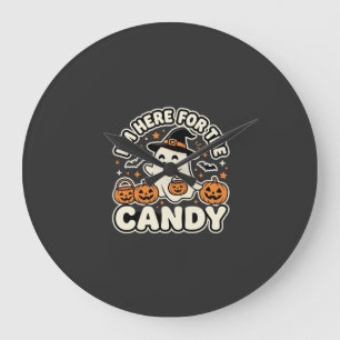 Grande Horloge Ronde Bonbons Halloween Fantôme Citrouille Design