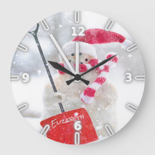 Grande Horloge Ronde Bonhomme de neige adorable avec chapeau de Père No