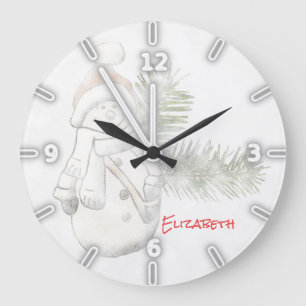 Grande Horloge Ronde Bonhomme de neige adorable avec chapeau de Père No
