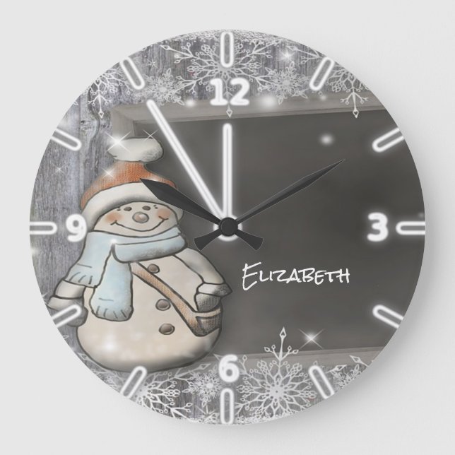 Grande Horloge Ronde Bonhomme de neige adorable avec chapeau de Père No (Recto)