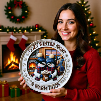Grande Horloge Ronde Bonhommes de Neige Nuit Douillette Câlins Chauds