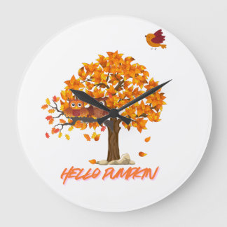 Grande Horloge Ronde "Bonjour Citrouille Automne Jeu Oreiller - Cosy Au
