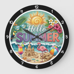 Grande Horloge Ronde Bonjour Eté Château de Sable Tropical