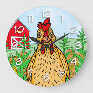 Grande Horloge Ronde Bonjour poulet   Dessin de dessin animé mignon