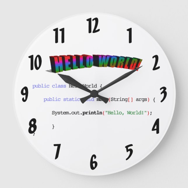 Grande Horloge Ronde Bonjour World geek saluant Java (Recto)